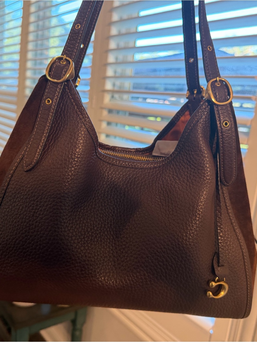 Coach Lori maple Pebbled Leather Shoulder Bag with Gold Hardware